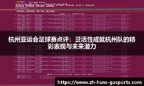 杭州亚运会足球赛点评：灵活性成就杭州队的精彩表现与未来潜力